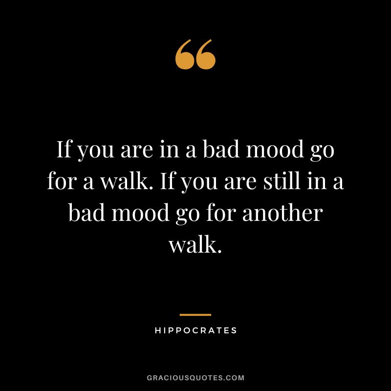 If you are in a bad mood go for a walk. If you are still in a bad mood go for another walk.