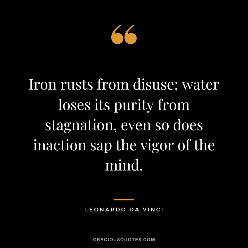 Iron rusts from disuse; water loses its purity from stagnation, even so does inaction sap the vigor of the mind. - Leonardo da Vinci