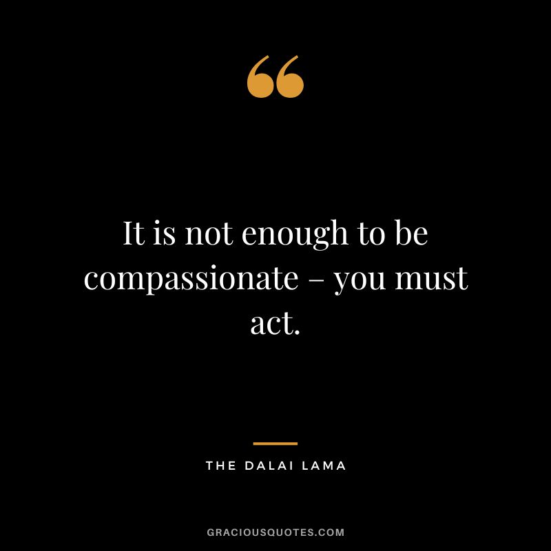 It is not enough to be compassionate – you must act. - The Dalai Lama