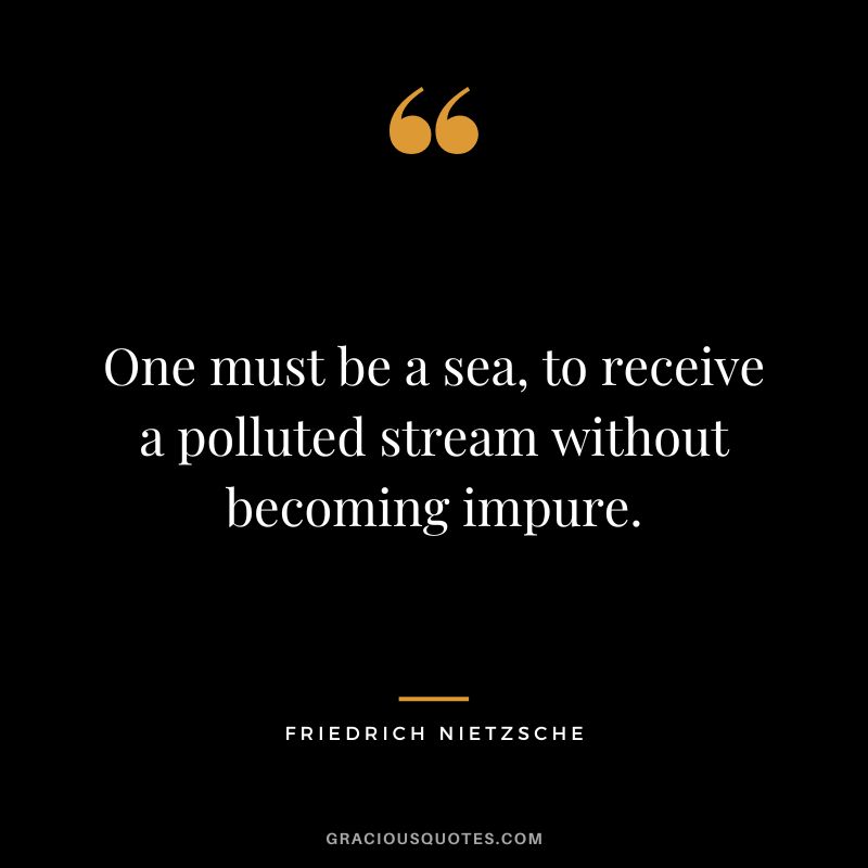 One must be a sea, to receive a polluted stream without becoming impure. - Friedrich Nietzsche