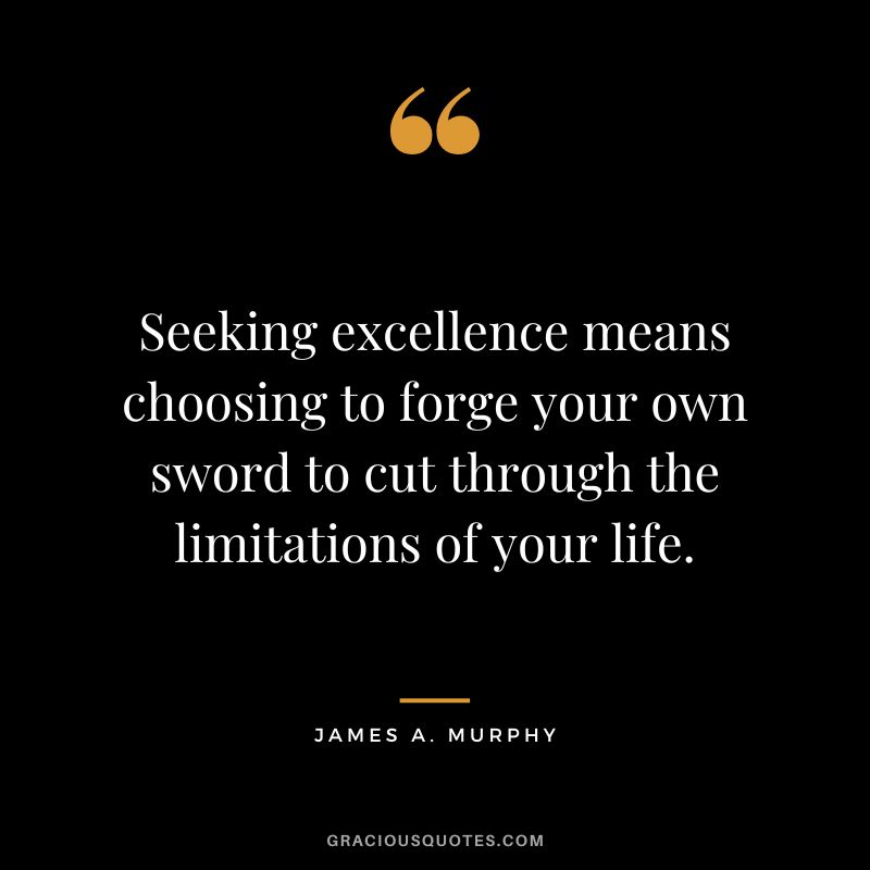 Seeking excellence means choosing to forge your own sword to cut through the limitations of your life. - James A. Murphy