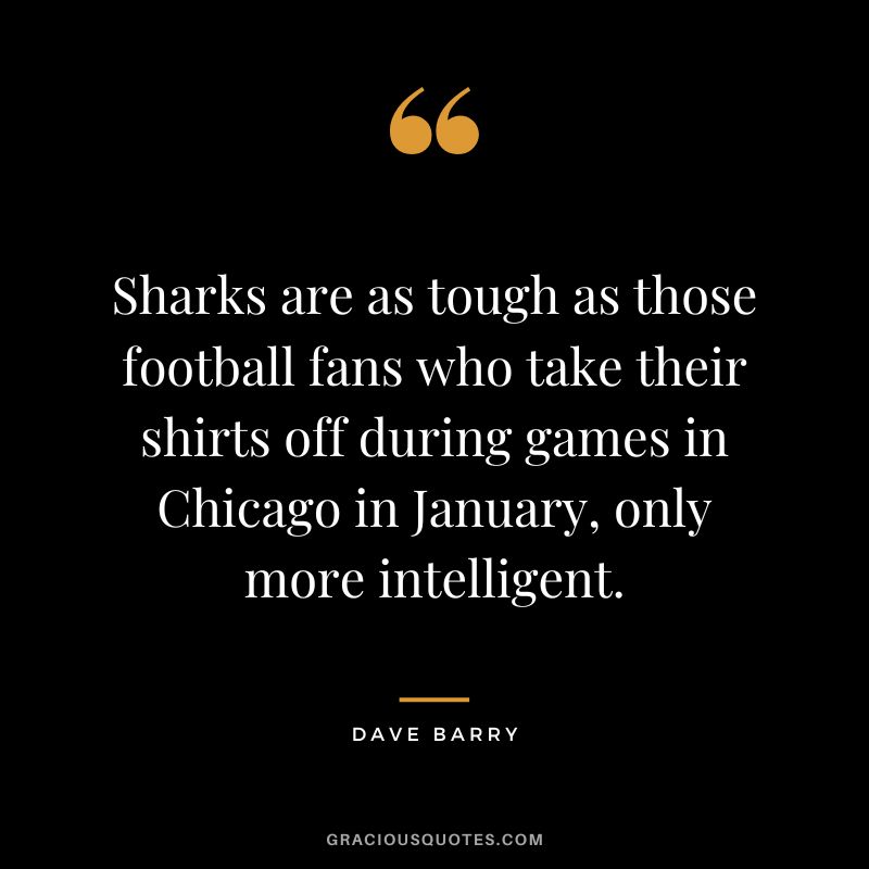 Sharks are as tough as those football fans who take their shirts off during games in Chicago in January, only more intelligent. - Dave Barry