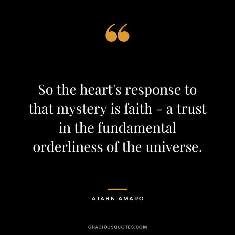 So the heart's response to that mystery is faith - a trust in the fundamental orderliness of the universe. - Ajahn Amaro