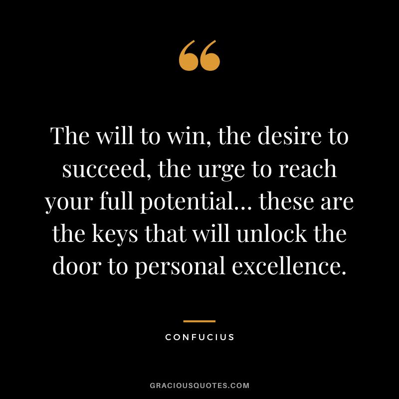 The will to win, the desire to succeed, the urge to reach your full potential… these are the keys that will unlock the door to personal excellence. - Confucius