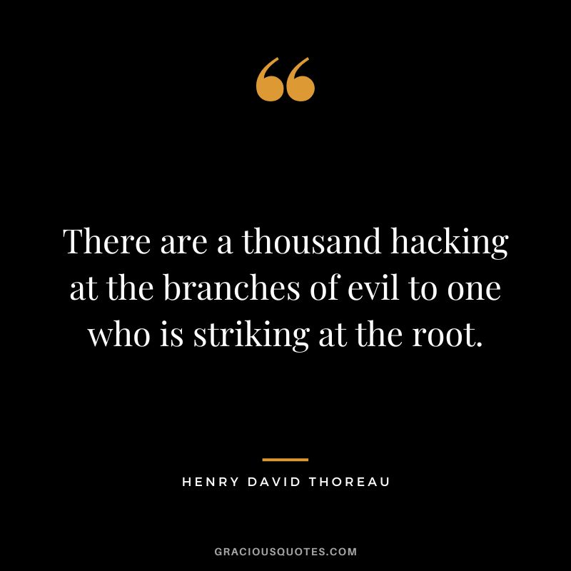 There are a thousand hacking at the branches of evil to one who is striking at the root. - Henry David Thoreau