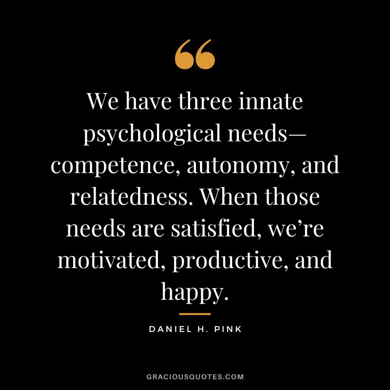 We have three innate psychological needs—competence, autonomy, and relatedness. When those needs are satisfied, we’re motivated, productive, and happy.