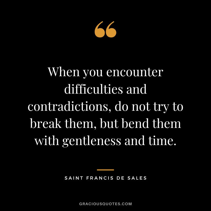 When you encounter difficulties and contradictions, do not try to break them, but bend them with gentleness and time. - Saint Francis de Sales