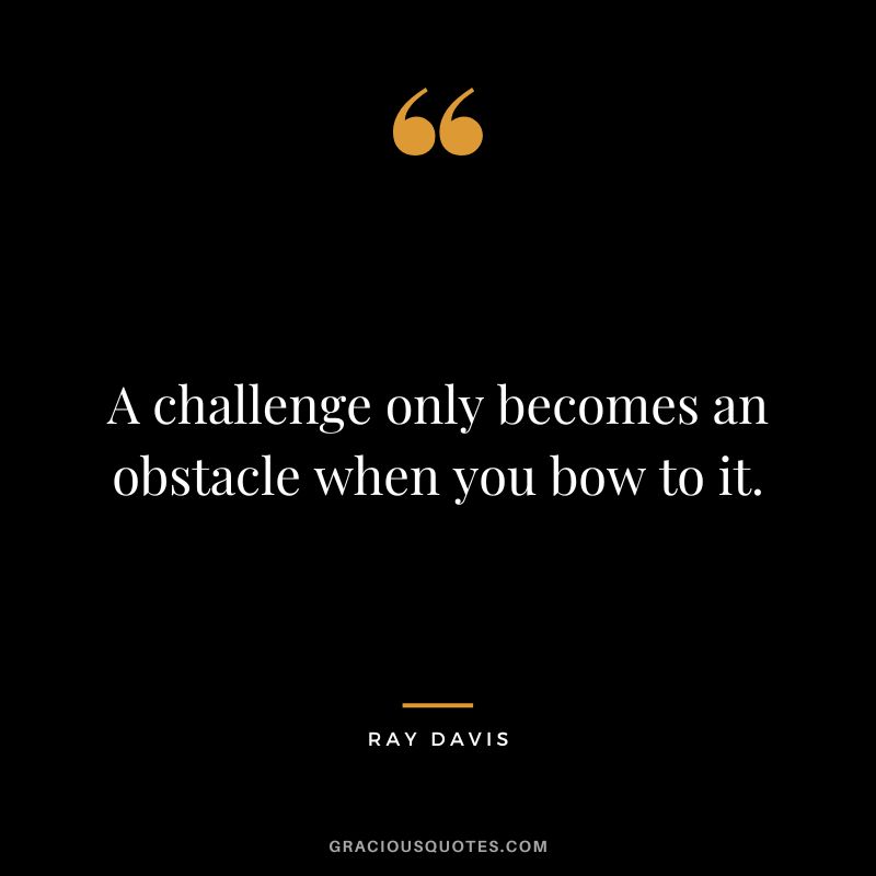 A challenge only becomes an obstacle when you bow to it. - Ray Davis