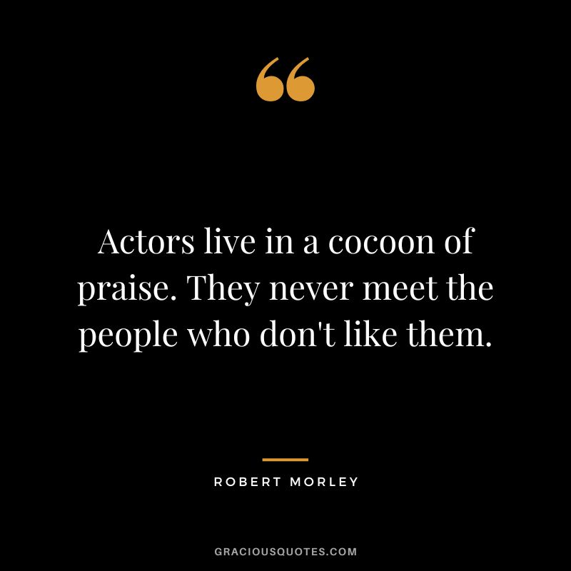 Actors live in a cocoon of praise. They never meet the people who don't like them.