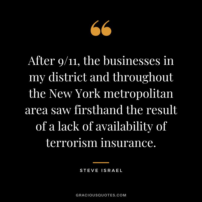 After 911, the businesses in my district and throughout the New York metropolitan area saw firsthand the result of a lack of availability of terrorism insurance. - Steve Israel