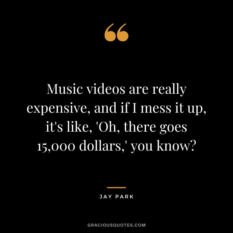 Music videos are really expensive, and if I mess it up, it's like, 'Oh, there goes 15,000 dollars,' you know?