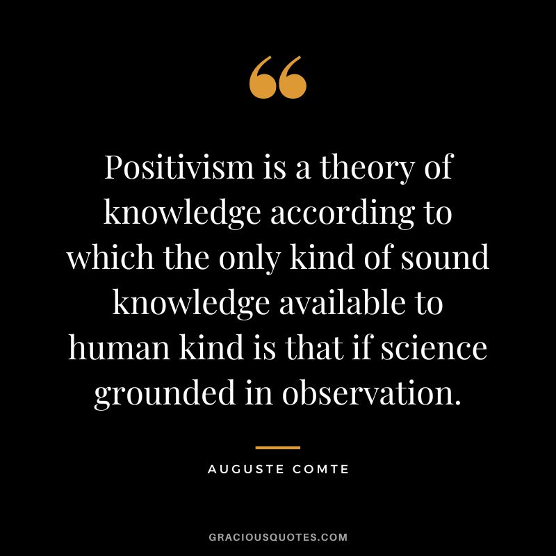 Positivism is a theory of knowledge according to which the only kind of sound knowledge available to human kind is that if science grounded in observation. - Auguste Comte