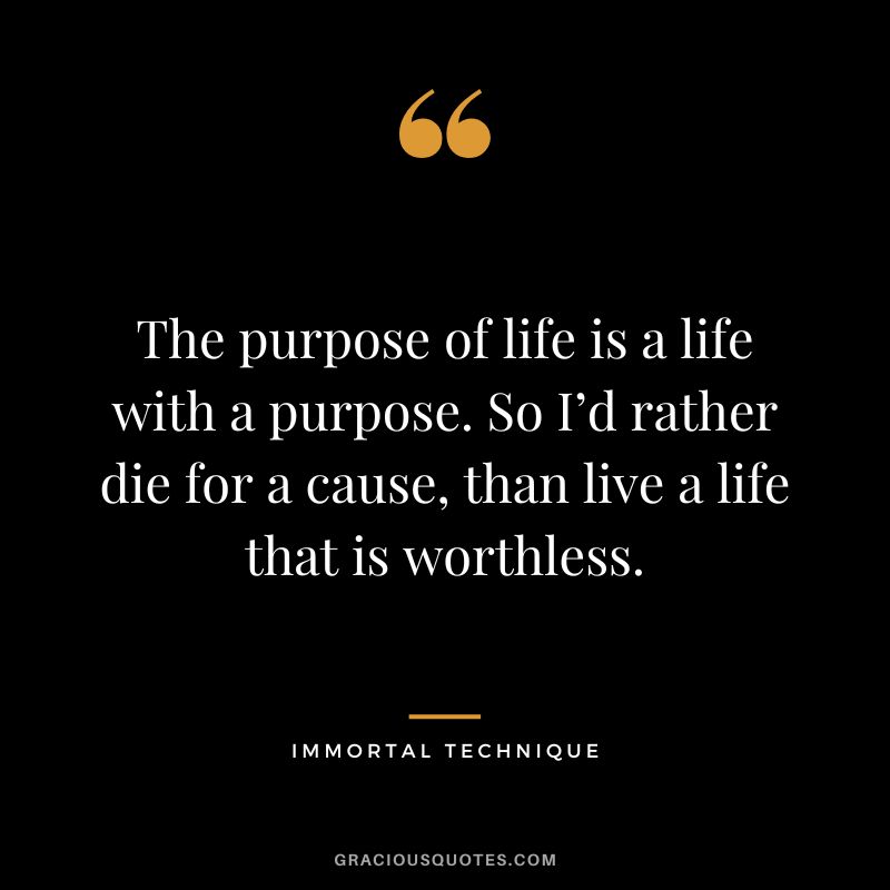The purpose of life is a life with a purpose. So I’d rather die for a cause, than live a life that is worthless. - Immortal Technique