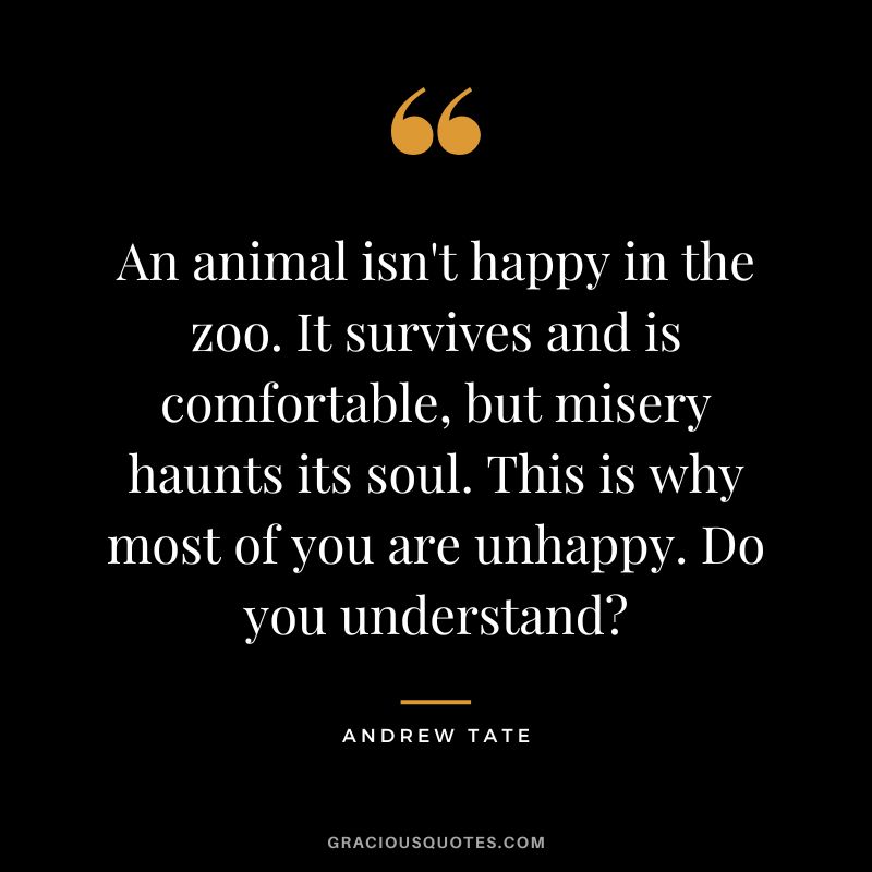 An animal isn't happy in the zoo. It survives and is comfortable, but misery haunts its soul. This is why most of you are unhappy. Do you understand