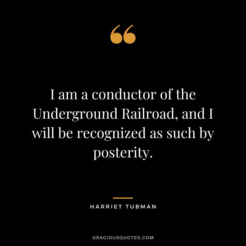 I am a conductor of the Underground Railroad, and I will be recognized as such by posterity.