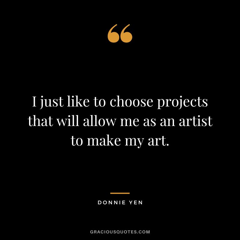 I just like to choose projects that will allow me as an artist to make my art.