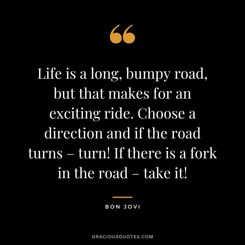 Life is a long, bumpy road, but that makes for an exciting ride. Choose a direction and if the road turns – turn! If there is a fork in the road – take it!