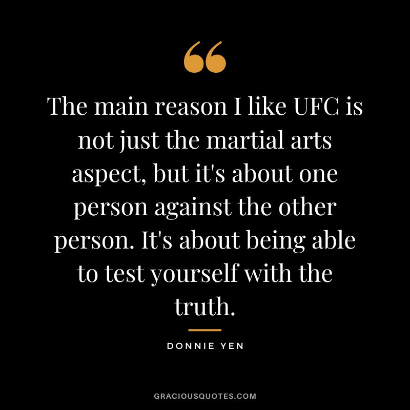 The main reason I like UFC is not just the martial arts aspect, but it's about one person against the other person. It's about being able to test yourself with the truth.