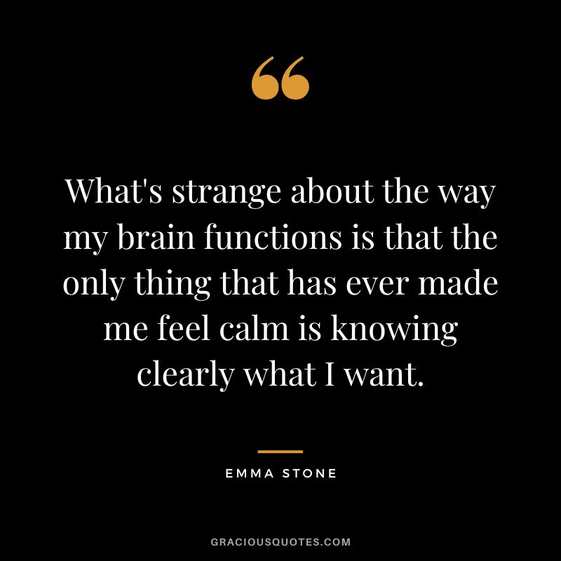What's strange about the way my brain functions is that the only thing that has ever made me feel calm is knowing clearly what I want.