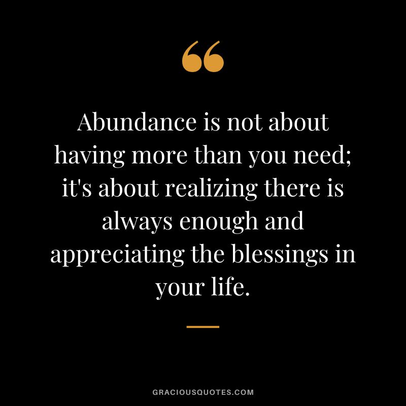 Abundance is not about having more than you need; it's about realizing there is always enough and appreciating the blessings in your life.