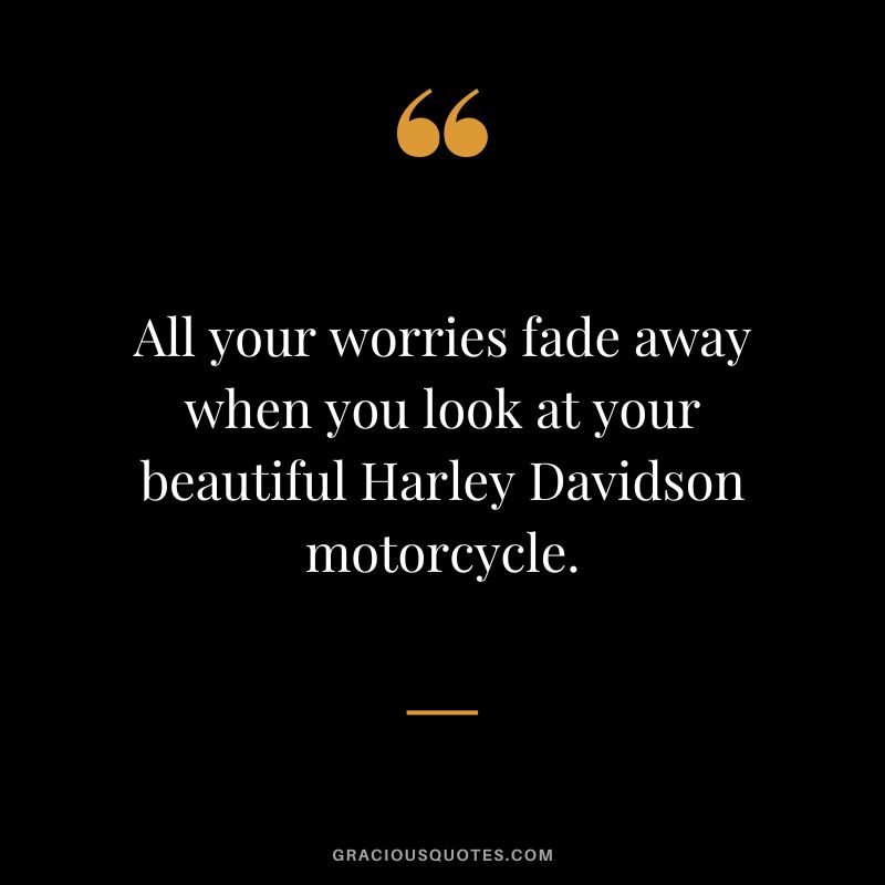 All your worries fade away when you look at your beautiful Harley Davidson motorcycle.