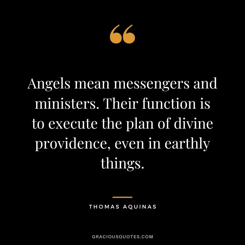 Angels mean messengers and ministers. Their function is to execute the plan of divine providence, even in earthly things. - Thomas Aquinas