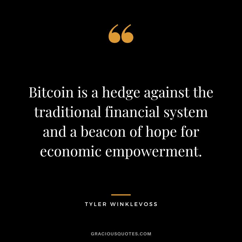 Bitcoin is a hedge against the traditional financial system and a beacon of hope for economic empowerment. - Tyler Winklevoss