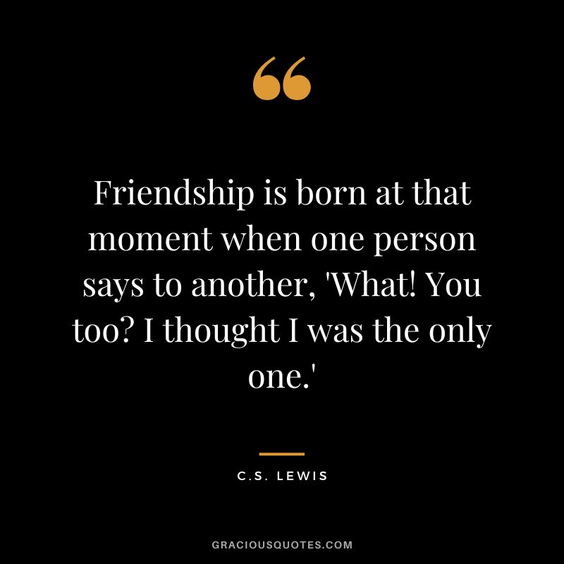 Friendship is born at that moment when one person says to another, 'What! You too? I thought I was the only one.' - C.S. Lewis