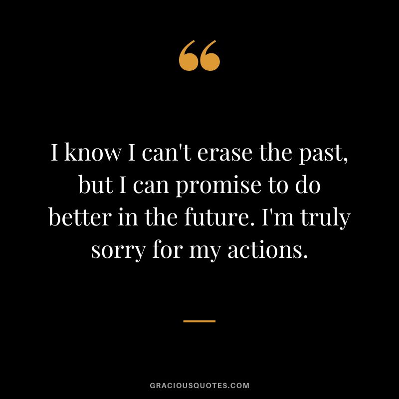 I know I can't erase the past, but I can promise to do better in the future. I'm truly sorry for my actions.