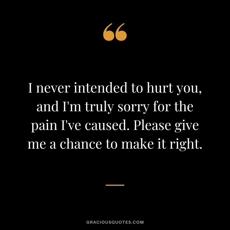 I never intended to hurt you, and I'm truly sorry for the pain I've caused. Please give me a chance to make it right.