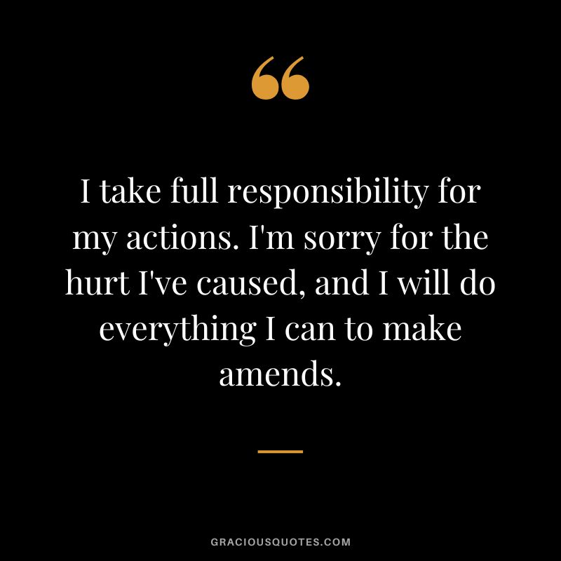 I take full responsibility for my actions. I'm sorry for the hurt I've caused, and I will do everything I can to make amends.