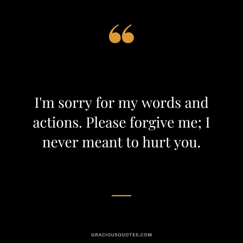 I'm sorry for my words and actions. Please forgive me; I never meant to hurt you.