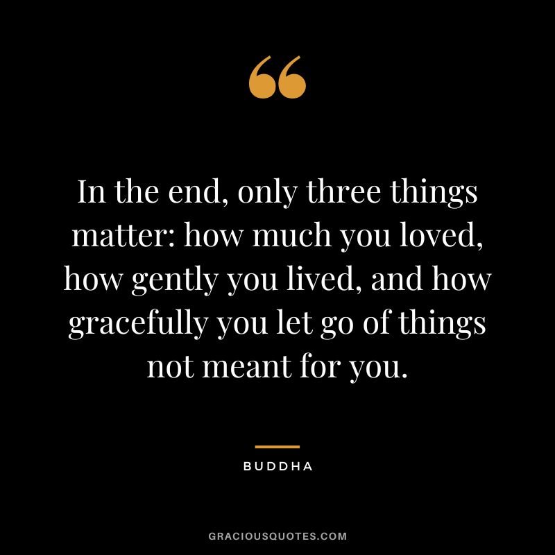 In the end, only three things matter: how much you loved, how gently you lived, and how gracefully you let go of things not meant for you. - Buddha