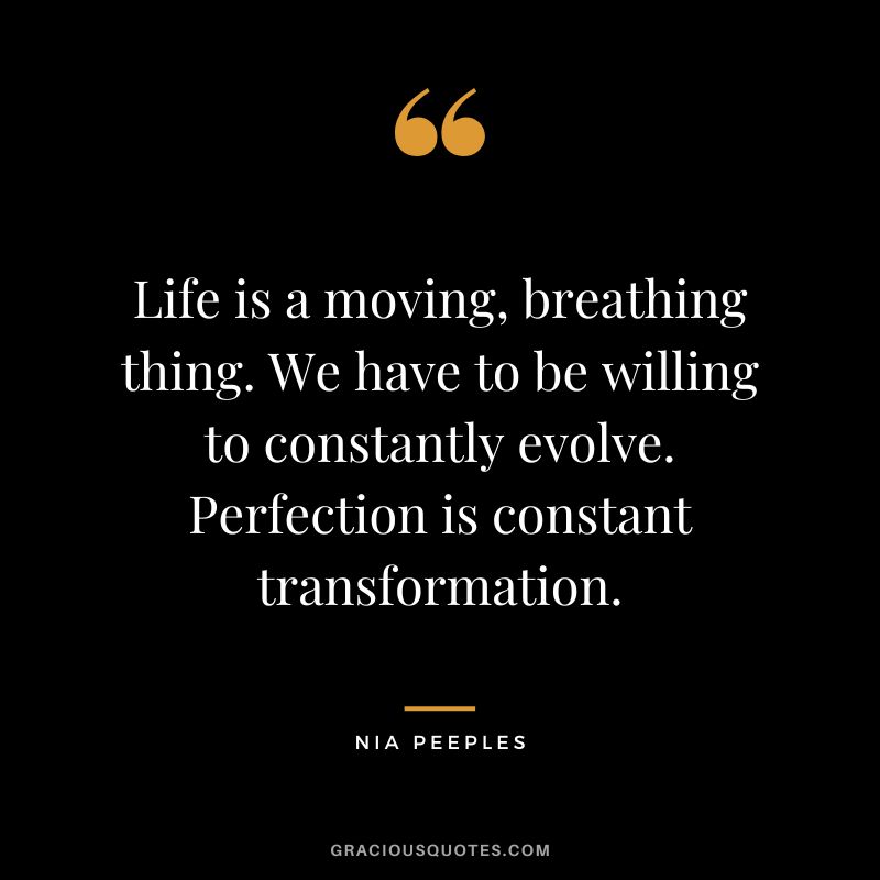 Life is a moving, breathing thing. We have to be willing to constantly evolve. Perfection is constant transformation. - Nia Peeples