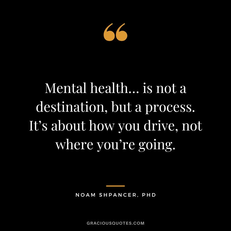 Mental health… is not a destination, but a process. It’s about how you drive, not where you’re going. — Noam Shpancer, PhD