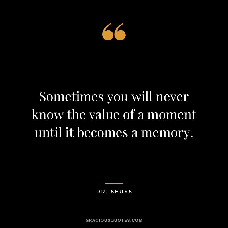 Sometimes you will never know the value of a moment until it becomes a memory. - Dr. Seuss