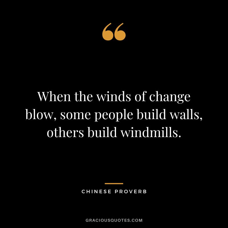 When the winds of change blow, some people build walls, others build windmills.