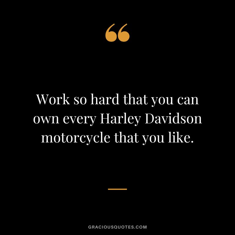 Work so hard that you can own every Harley Davidson motorcycle that you like.