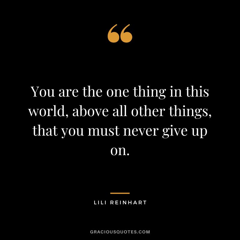 You are the one thing in this world, above all other things, that you must never give up on. - Lili Reinhart