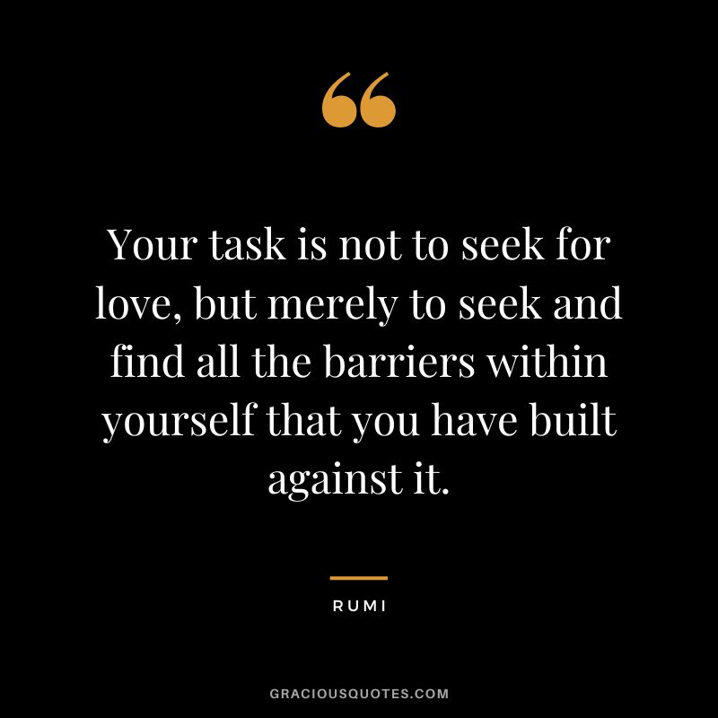 Your task is not to seek for love, but merely to seek and find all the barriers within yourself that you have built against it. - Rumi