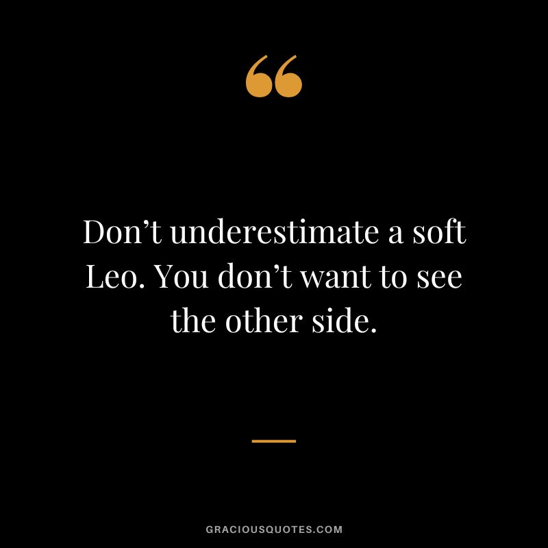 Don’t underestimate a soft Leo. You don’t want to see the other side.
