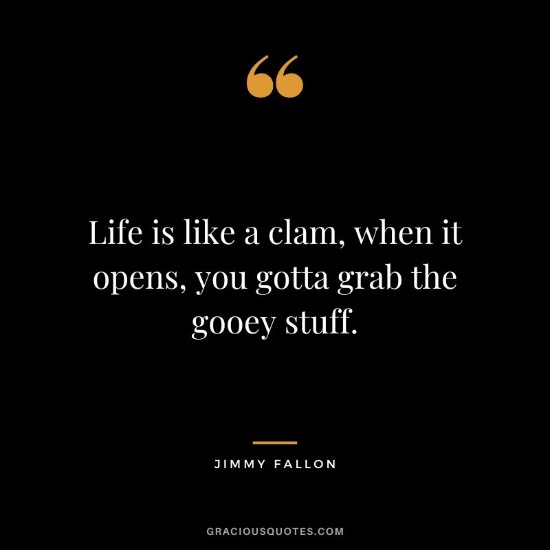 Life is like a clam, when it opens, you gotta grab the gooey stuff.