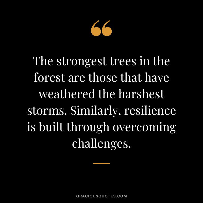 The strongest trees in the forest are those that have weathered the harshest storms. Similarly, resilience is built through overcoming challenges.