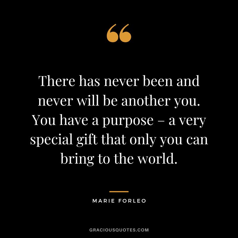 There has never been and never will be another you. You have a purpose – a very special gift that only you can bring to the world.