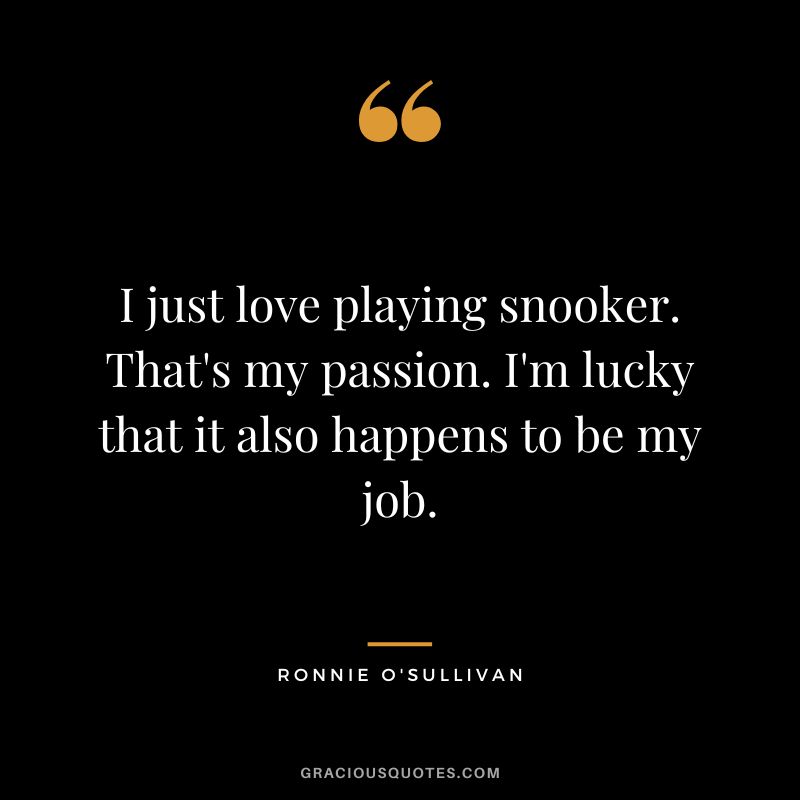 I just love playing snooker. That's my passion. I'm lucky that it also happens to be my job.