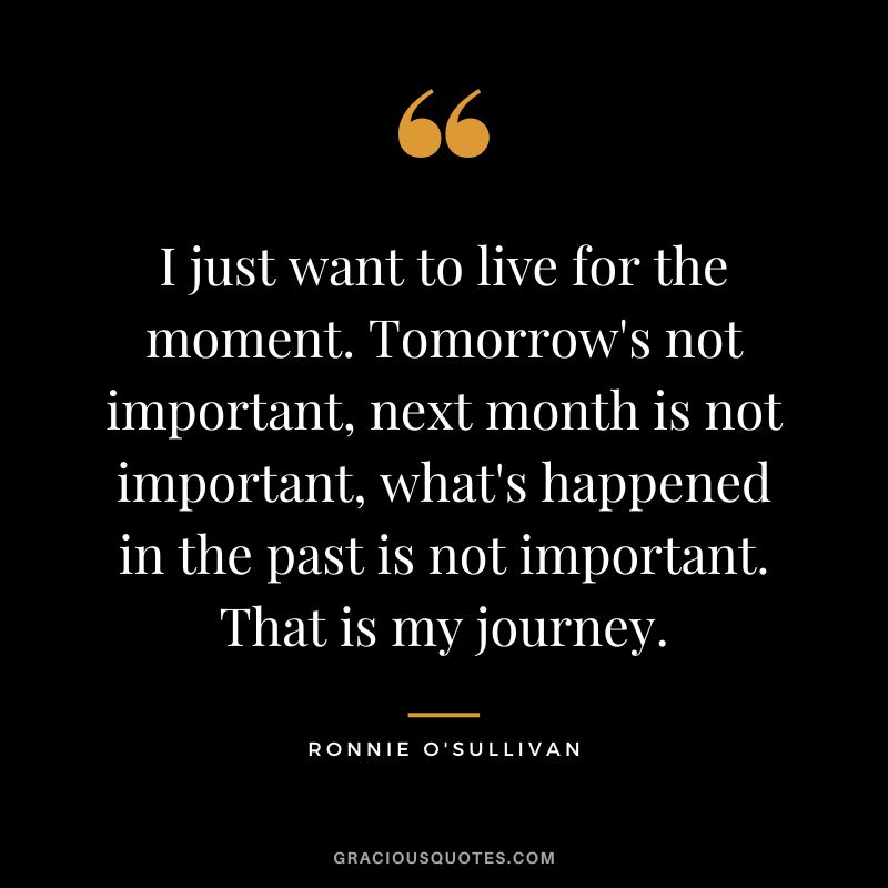 I just want to live for the moment. Tomorrow's not important, next month is not important, what's happened in the past is not important. That is my journey.