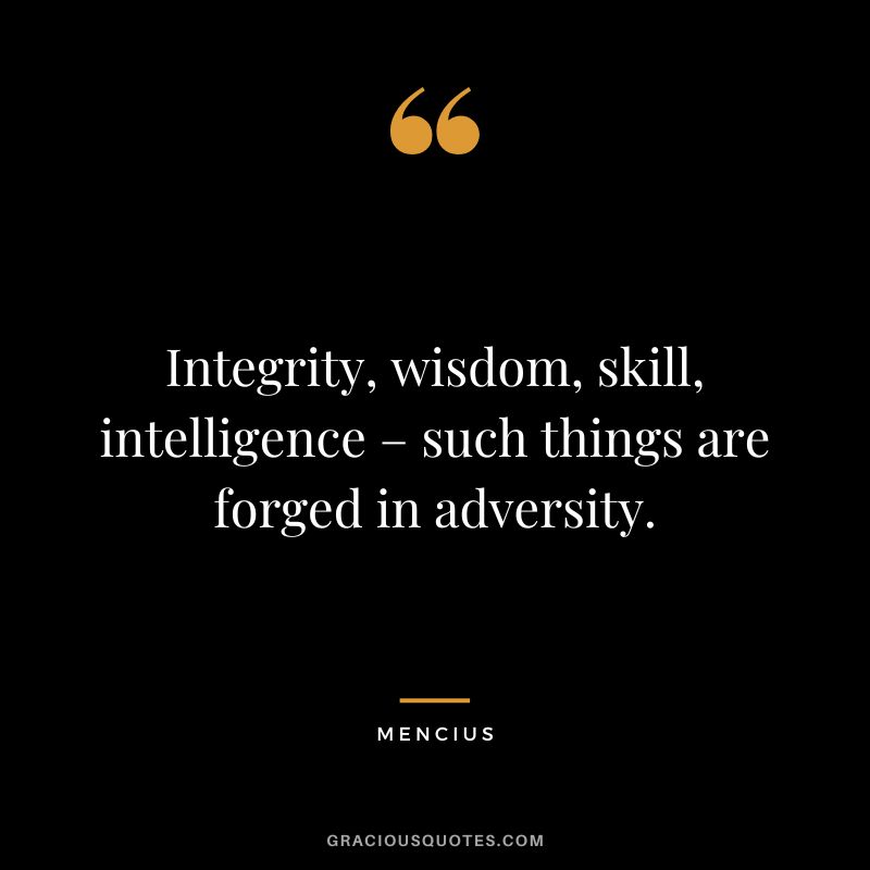 Integrity, wisdom, skill, intelligence – such things are forged in adversity.