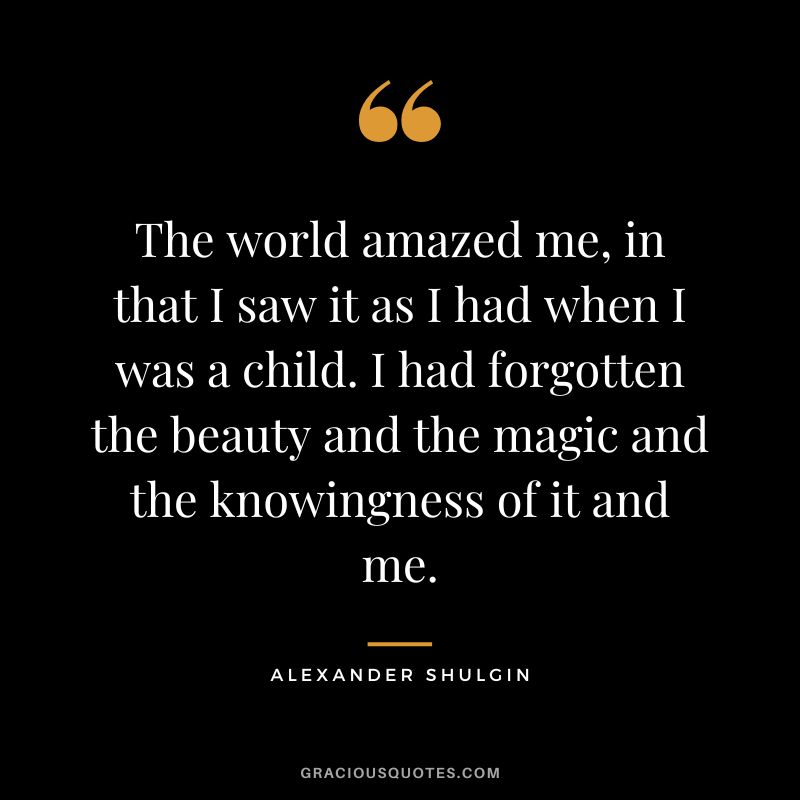 The world amazed me, in that I saw it as I had when I was a child. I had forgotten the beauty and the magic and the knowingness of it and me.