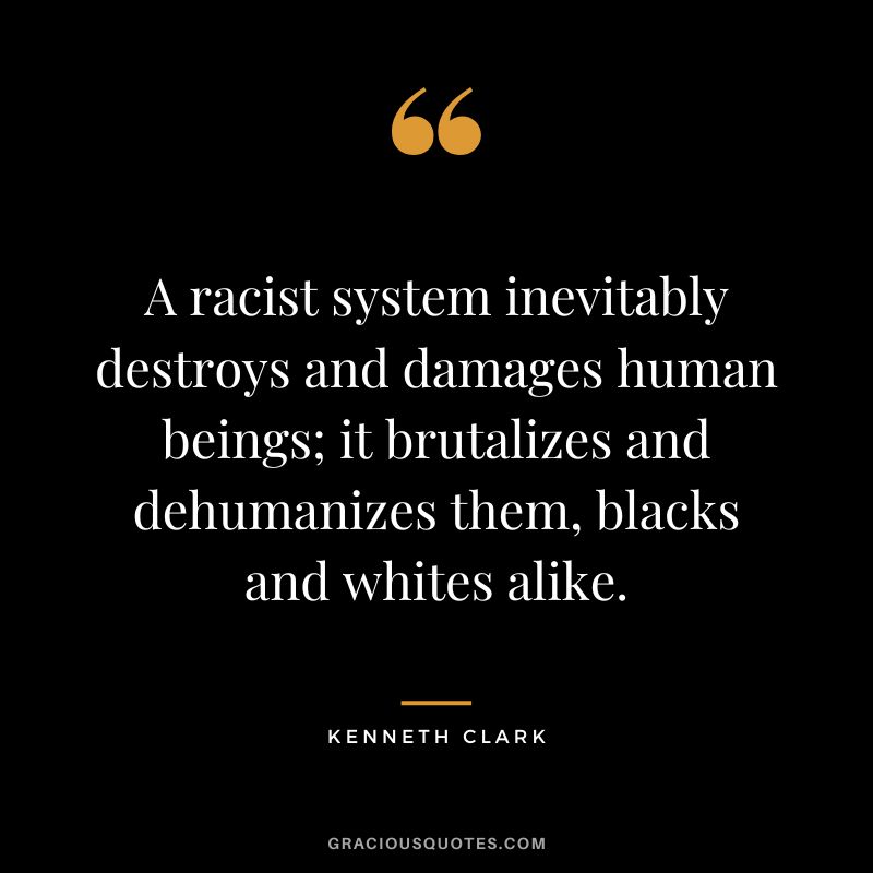 A racist system inevitably destroys and damages human beings; it brutalizes and dehumanizes them, blacks and whites alike.