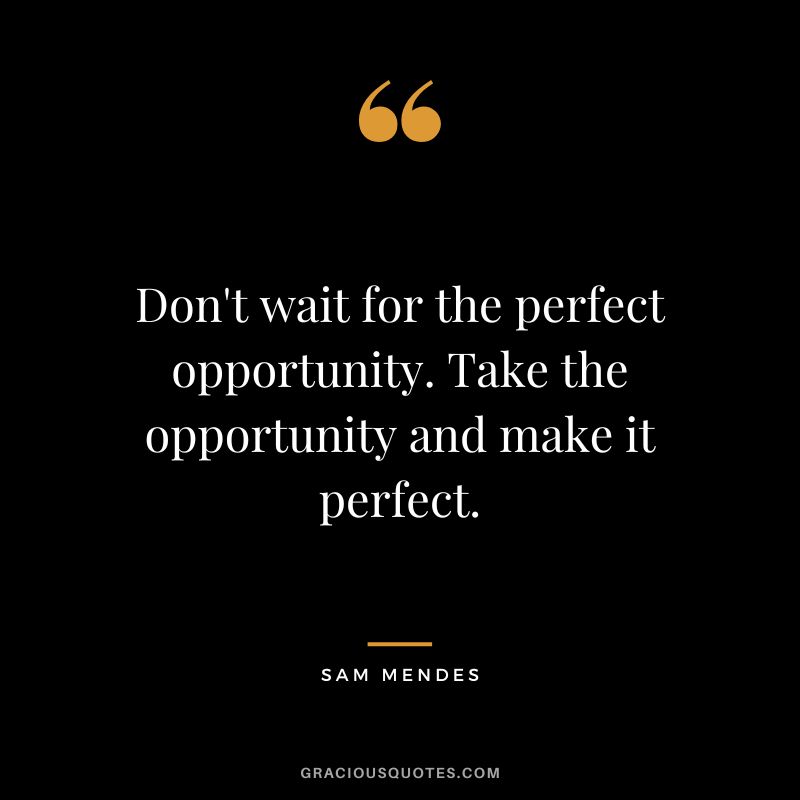 Don't wait for the perfect opportunity. Take the opportunity and make it perfect.